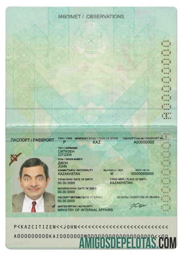 Passaporte do Cazaquistão (presente em 2009) exemplo real